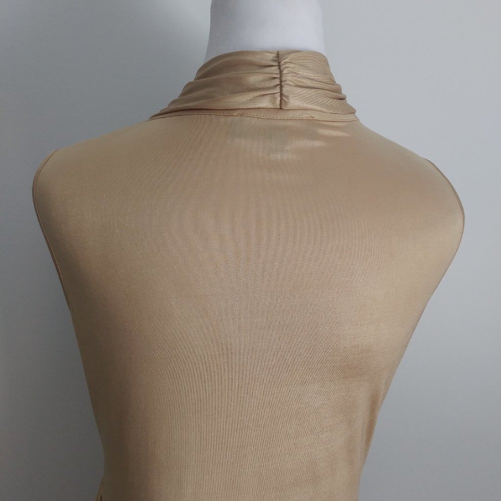 Gold Ruched Sleeveless Top Marilyn Monroe Halter Style Bodycon Holiday Partywear - Picture 6 of 12